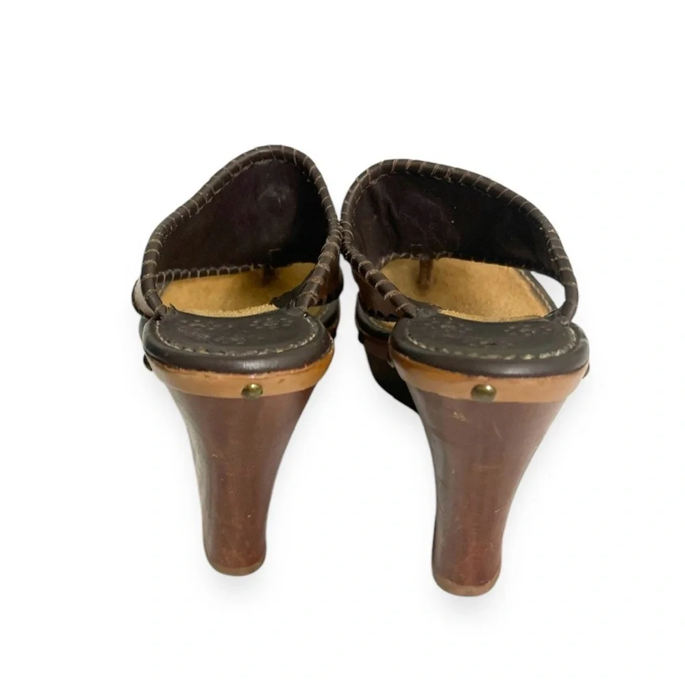 JACK ROGERS Marbella Wooden Wedge Whipstitched Leather Sandals